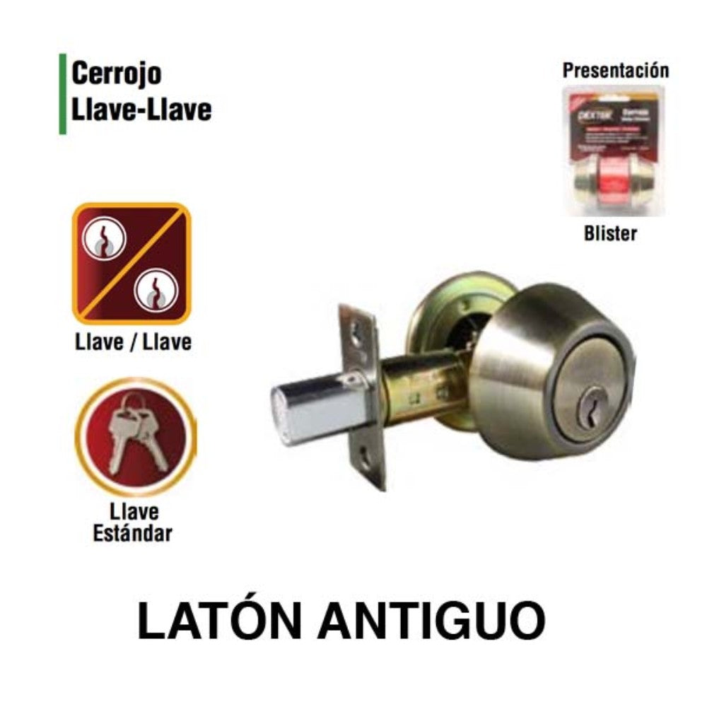 CERROJO LLAVE-LLAVE LATON ANTIGUO (BLISTER) DEXTER 6733