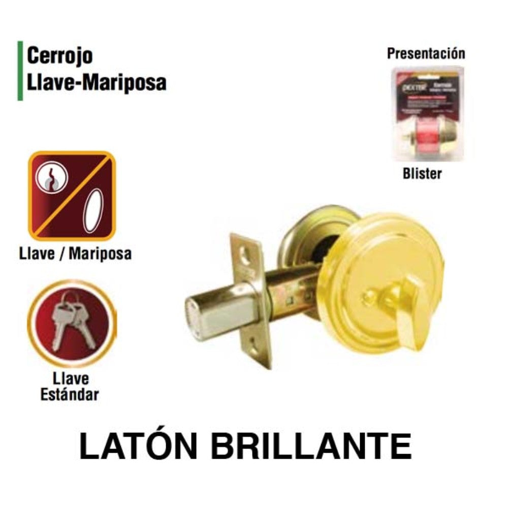 CERROJO LLAVE-MARIPOSA LATON BRILLANTE (BLISTER) DEXTER 6731