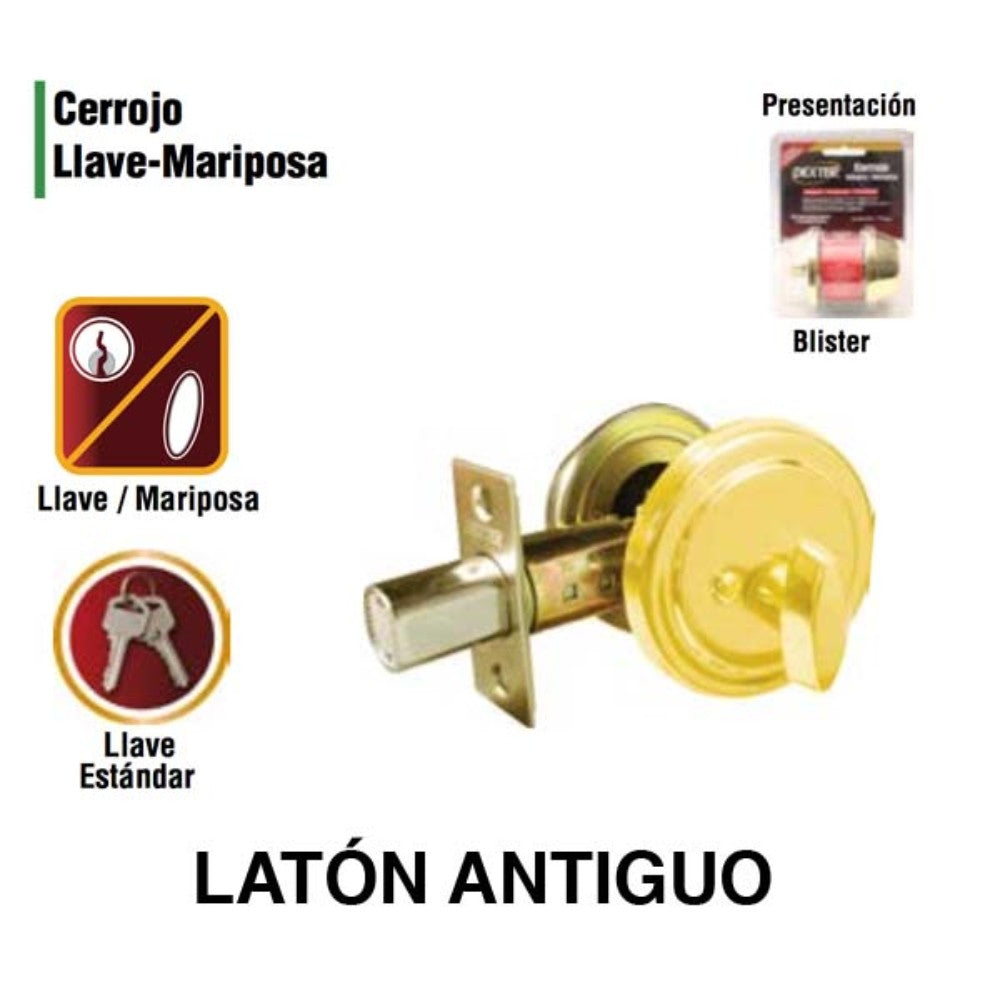 CERROJO LLAVE-MARIPOSA LATON ANTIGUO (BLISTER) DEXTER 6734