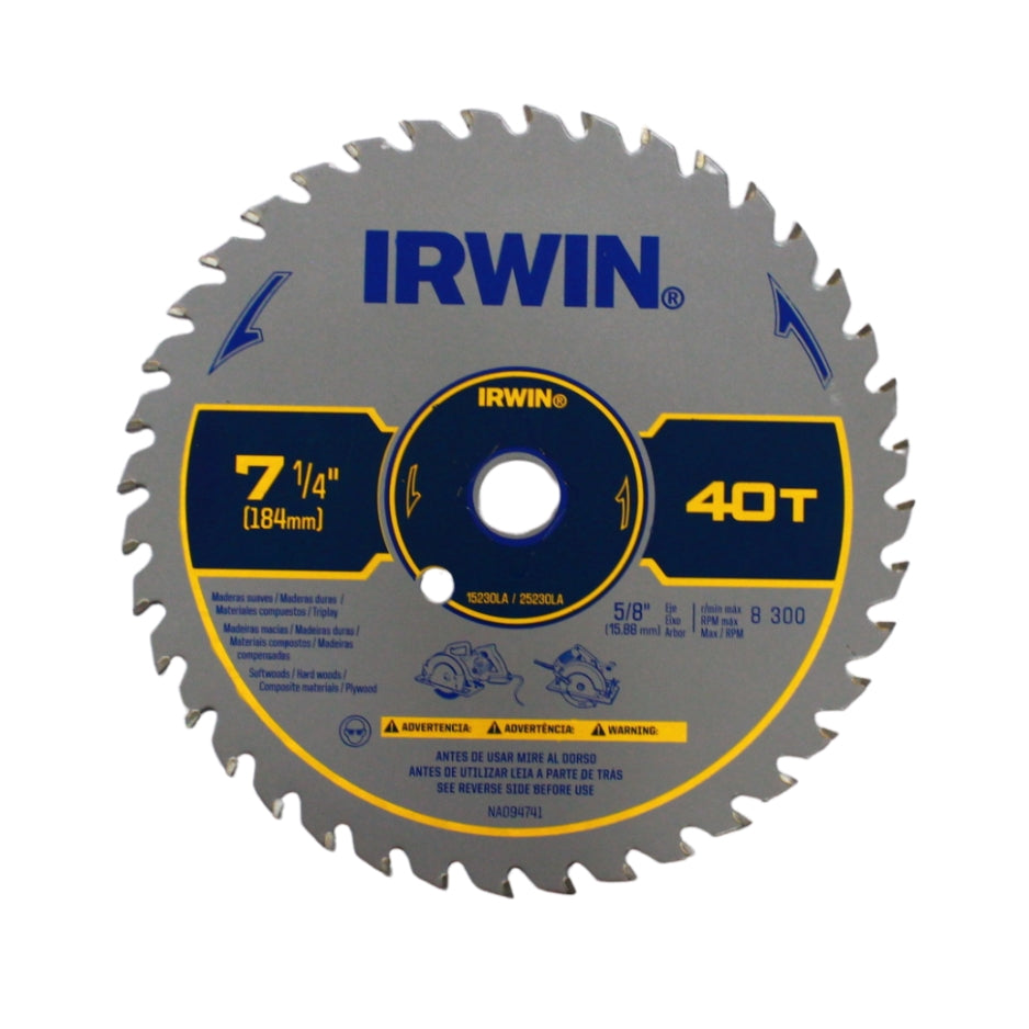 SIERRA CIRCULAR CARBURO TUNGSTENO 7-1/4" X 40D IRWIN 15230