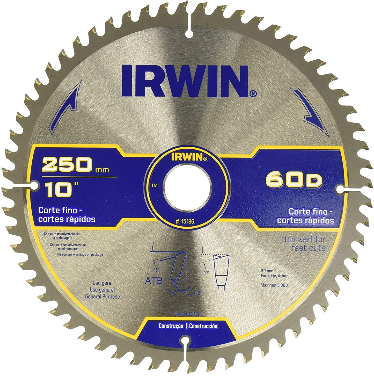 SIERRA CIRCULAR DE CARBURO 10" X 60D IRWIN 15186
