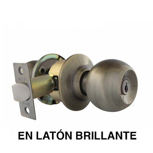 CERRADURA DE PERILLA BARZA LLAVE-BOTON LATON BRILLANTE (RECAMARA)(CAJA) DEXTER 6601