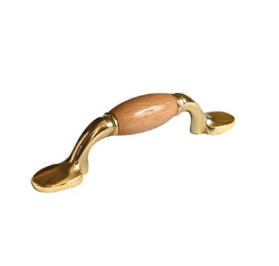 JALADERA TRADICIONAL CON ROBLE 75mm ENTRE TORNILLOS LATON BRILLANTE HANDYHOME 4229