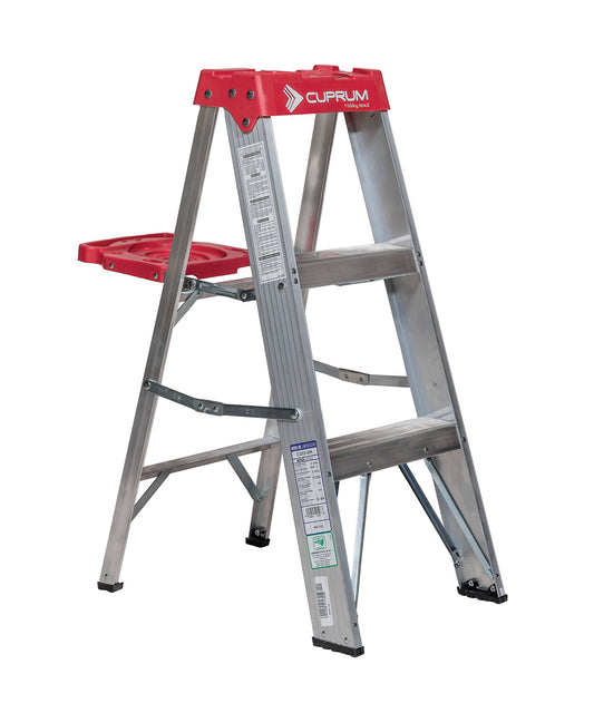 ESCALERA TIJERA ALUMINIO .91mts 2 PELDAÑOS (150kg) DOMESTICO CUPRUM C-2312-03N/608-03P