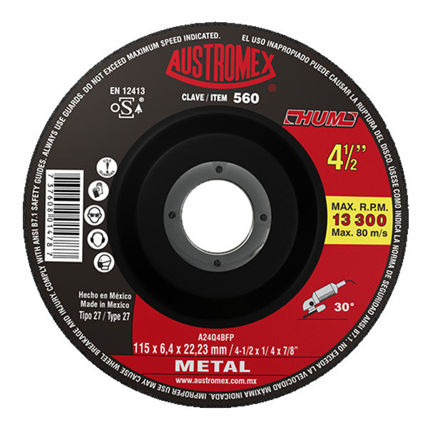 DISCO DESBASTE METAL 4-1/2 X 1/4 X 7/8 (ECONOMICO) HUM AUSTROMEX 560