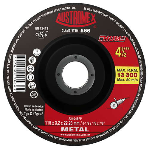 DISCO CORTE METAL 4-1/2 X 1/8 X 7/8 CENTRO DEPRIMIDO HUM AUSTROMEX 566