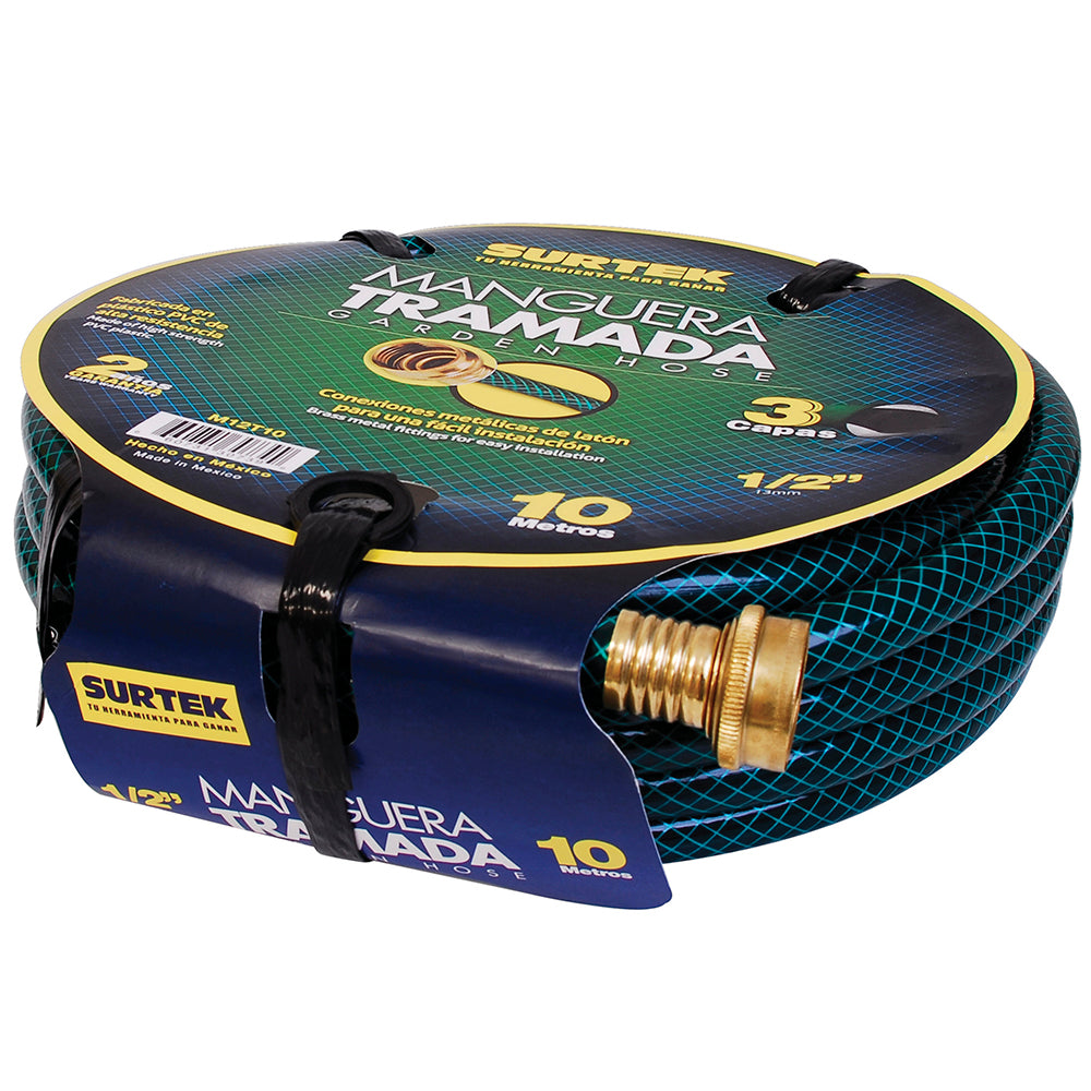 MANGUERA TRAMADA VERDE 1/2" ARMADA C/ CONECTOR 10M SURTEK M12T10