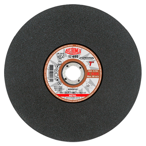 DISCO CORTE PRUEBA METALOGRAFIA 7" X 1/16 X 1-1/4 AUSTROMEX 495
