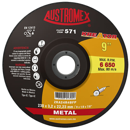 DISCO CORTE METAL 9" X 1/8" X 7/8" KREATOR AUSTROMEX 571