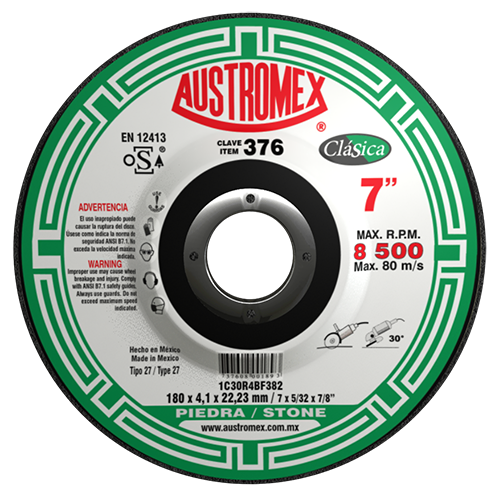 DISCO CORTE Y DESBASTE PIEDRA 7" X 5/32" X 7/8" CLASICA AUSTROMEX 376