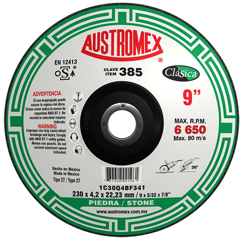 DISCO CORTE Y DESBASTE PIEDRA 9"X5/32X7/8 CLASICA AUSTROMEX 385