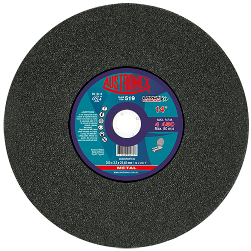 DISCO CORTE METAL 14" X 7/64 X 1" (P/ CORTADORA) LARGA DURACION AUSTROMEX 519