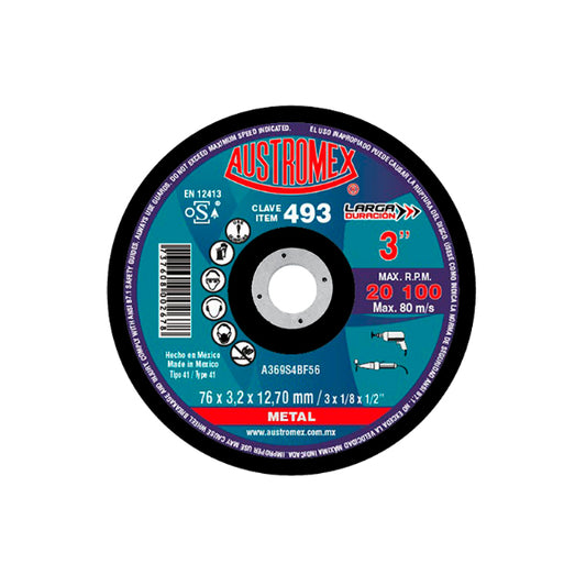 DISCO CORTE METAL 3'' X 1/8 X 1/2 (MOTOTOOL TALADRO)  AUSTROMEX 493