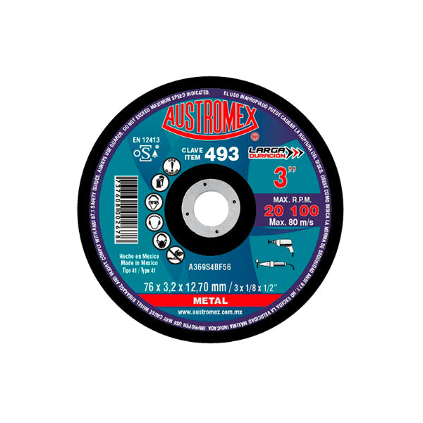 DISCO CORTE METAL 3'' X 1/8 X 1/2 (MOTOTOOL TALADRO)  AUSTROMEX 493
