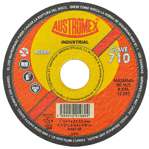DISCO CORTE METAL 4-1/2 X 3/64 X 7/8 (CORTE RAPIDO) INDUSTRIAL AUSTROMEX 710