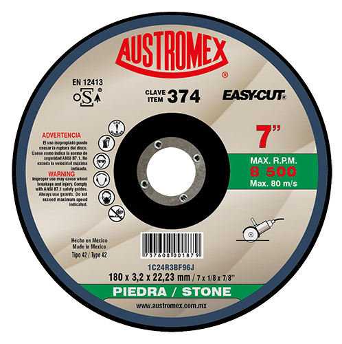 DISCO CORTE PIEDRA 7" X 1/8 X 7/8 (ALTO RENDIMIENTO) EASY-CUT AUSTROMEX 374