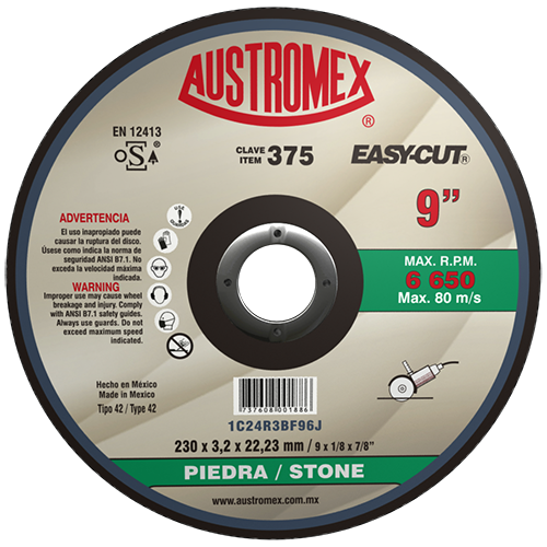 DISCO CORTE PIEDRA 9" X 1/8 X 7/8 CENTRO DEPRIMIDO EASY-CUT AUSTROMEX 375