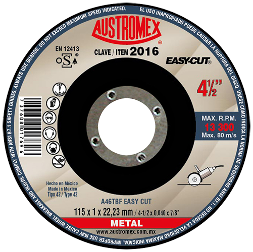 DISCO CORTE METAL 4-1/2 X .04 X 7/8" (SUPER PRECISO) EASY-CUT AUSTROMEX 2016