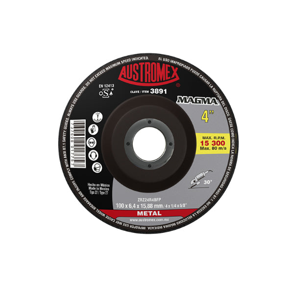 DISCO DESBASTE METAL  4" X 1/4 X 5/8 CENTRO DEPRIMIDO MAGMA AUSTROMEX 3891
