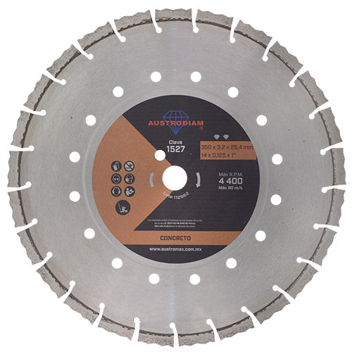 DISCO DIAMANTE SEGMENTADO 14" X 0.125" X 1" (CONCRETO)(NARANJA PLATA) AUSTROMEX 1527