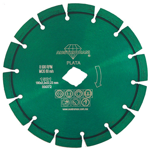 DISCO DIAMANTE SEGMENTADO  7" X 7/8 (GRANITO)(VERDE PLATA) AUSTROMEX 1521