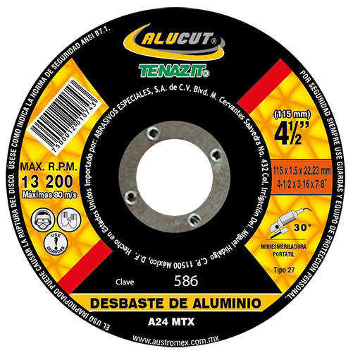 DISCO DESBASTE ALUMINIO 4-1/2 X 3/16 X 7/8 TENAZIT AUSTROMEX 586