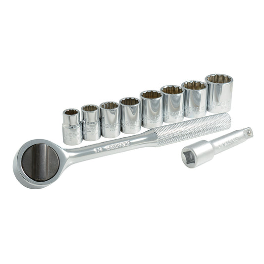 DADOS Y ACCESORIOS 3/8" (JUEGO 10PZ) 12PTAS PULGADAS SURTEK A02S