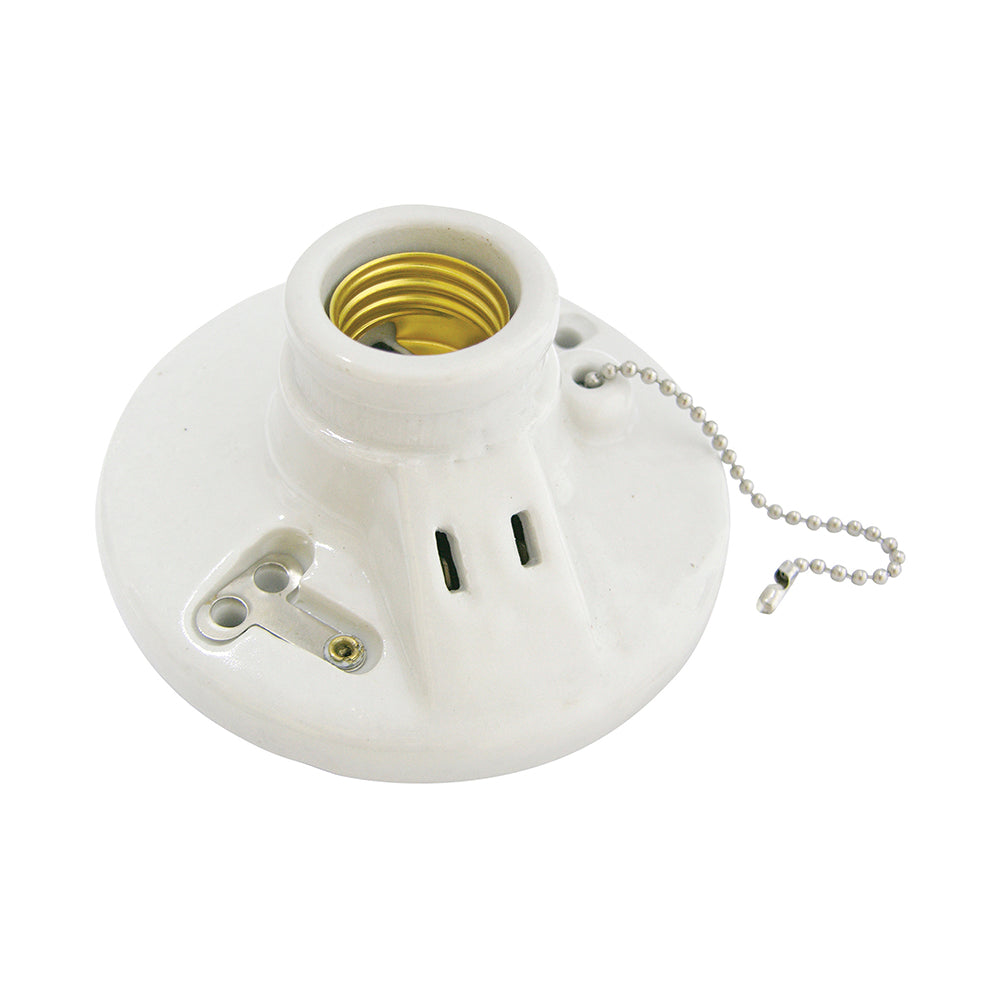 PORTALAMPARA PORCELANA REDONDO P/ TECHO CON CADENA Y LADRON 4.5" 127V SURTEK 136667