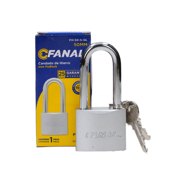 CANDADO DE HIERRO PLATA 50 MM ARCO LARGO FERKY CHI50PGL