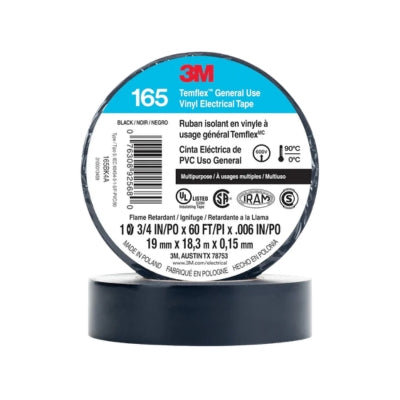 CINTA AISLANTE TEMFLEX NEGRA (3/4") 19mm X 18mts MARCA 3M 1600N/165 UU009472471