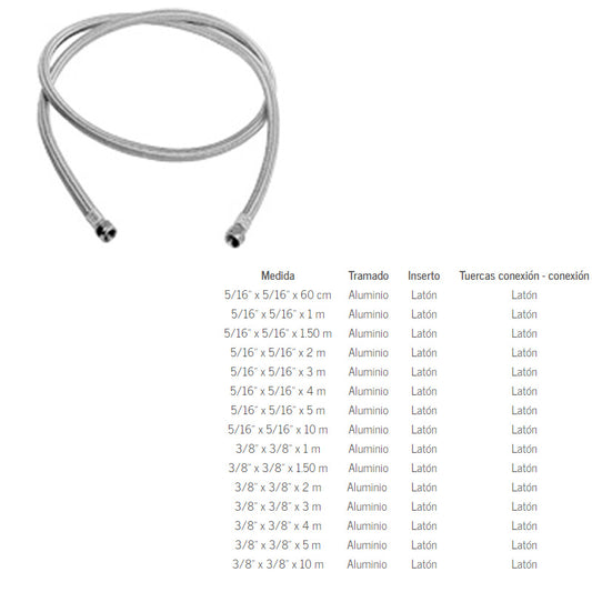 ALIMENTADOR FLEXIBLE GAS 5/16 X 5/16 X2m RUGO 25GN