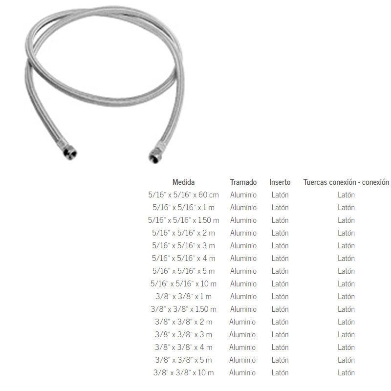 ALIMENTADOR FLEXIBLE GAS 5/16 X 5/16 X2m RUGO 25GN