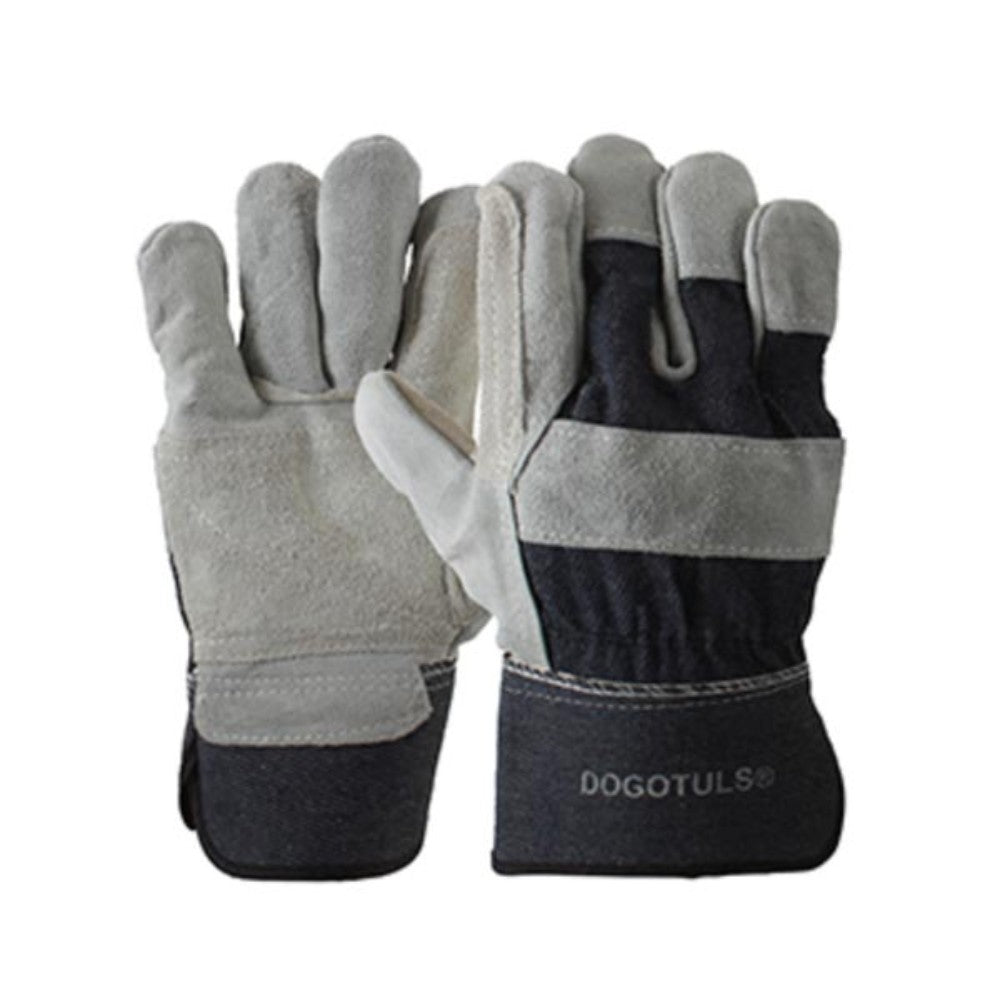 GUANTE TELA Y CARNAZA (COLOR MEZCLILLA NATURAL AZUL) DOBLE PALMA GLC10