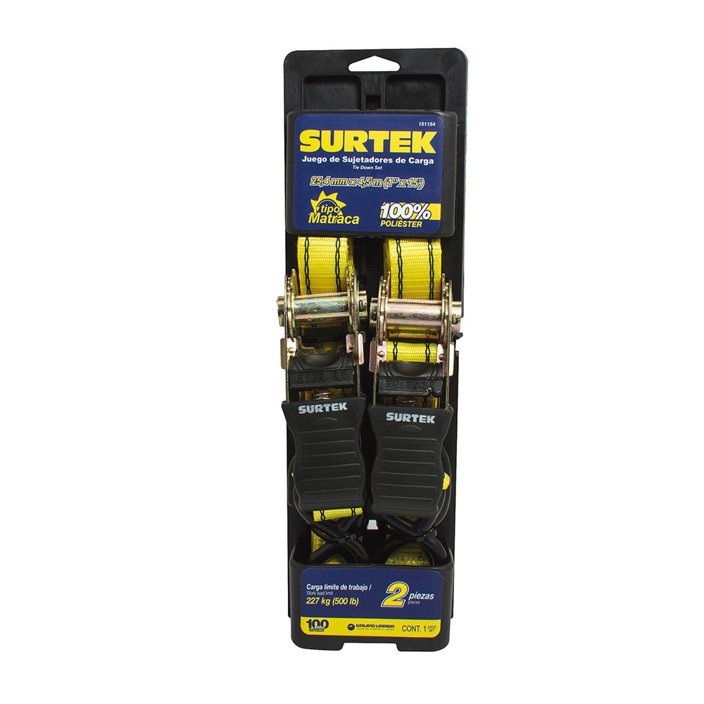 SUJETADORES (JUEGO 2PZ) 1" X 4.5M MATRACA SURTEK 151154 (M-A)