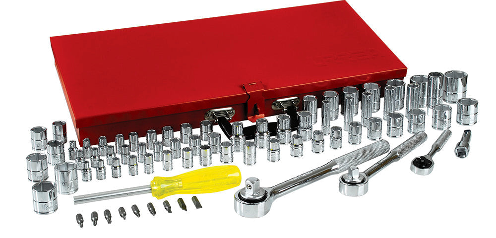 JUEGO DADOS Y ACCESORIOS 1/4“ 3/8” Y 1/2“ 6 Y 12 PUNTAS PULGADAS Y MILIM. (76PZAS) URREA 475254