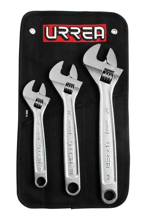 LLAVES AJUSTABLES (JUEGO 3PZ) 8", 10" Y 12" CROMADAS URREA 795