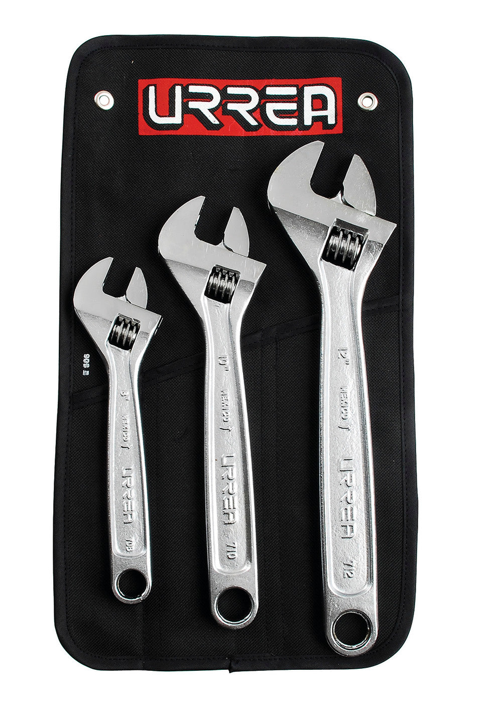 JUEGO 3 PIEZAS (8", 10" Y 12") LLAVES AJUSTABLES CROMADAS URREA 795