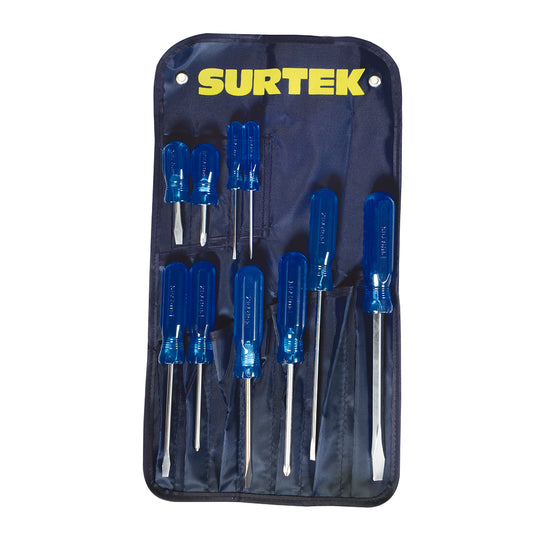 DESTORNILLADORES AZUL (JUEGO 10PZ) EN ESTUCHE VINIL SURTEK D02P