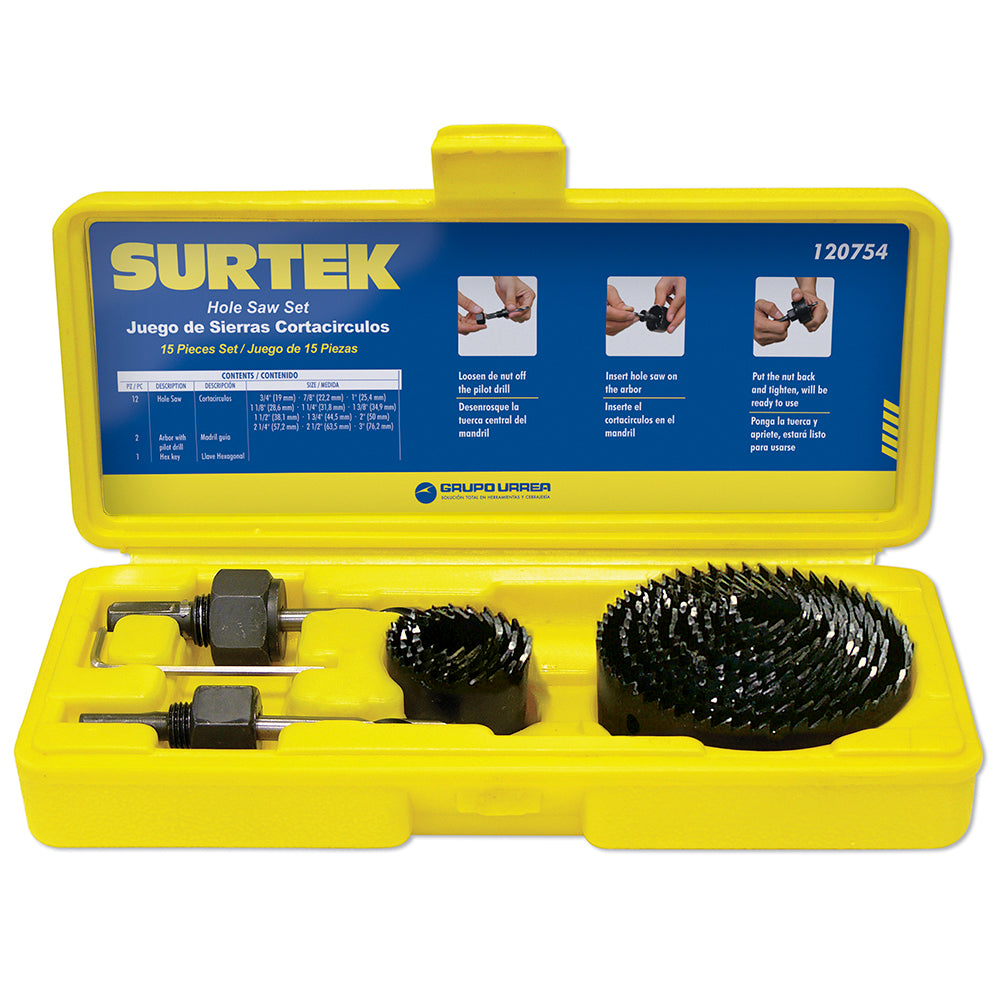 SIERRATASA CORTACIRCULO BIMETALICAS (JUEGO 15PZ) (3/4" A 3") SURTEK 120754