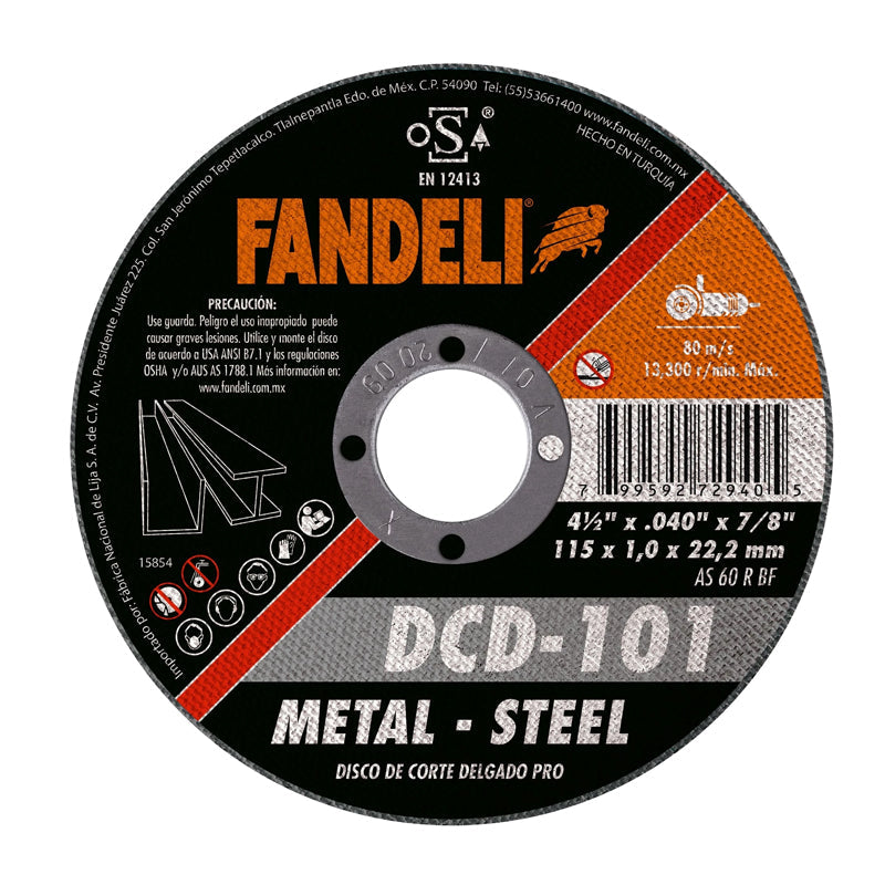 DISCO CORTE METAL 4-1/2  X0.40 X 7/8 DCD-101 FANDELI 72940