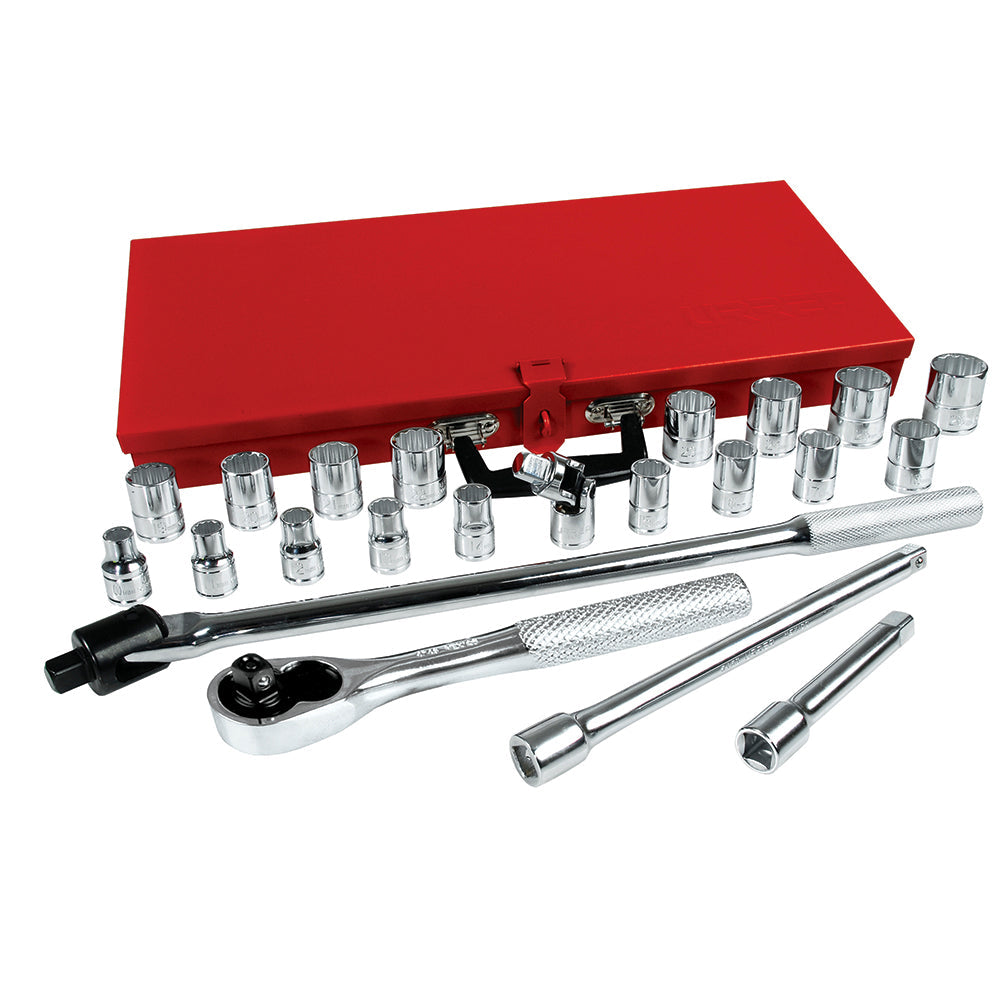 JUEGO DADOS Y ACCESORIOS 1/2" 12 PUNTAS MILIMETRICO (23PZAS) URREA 54210