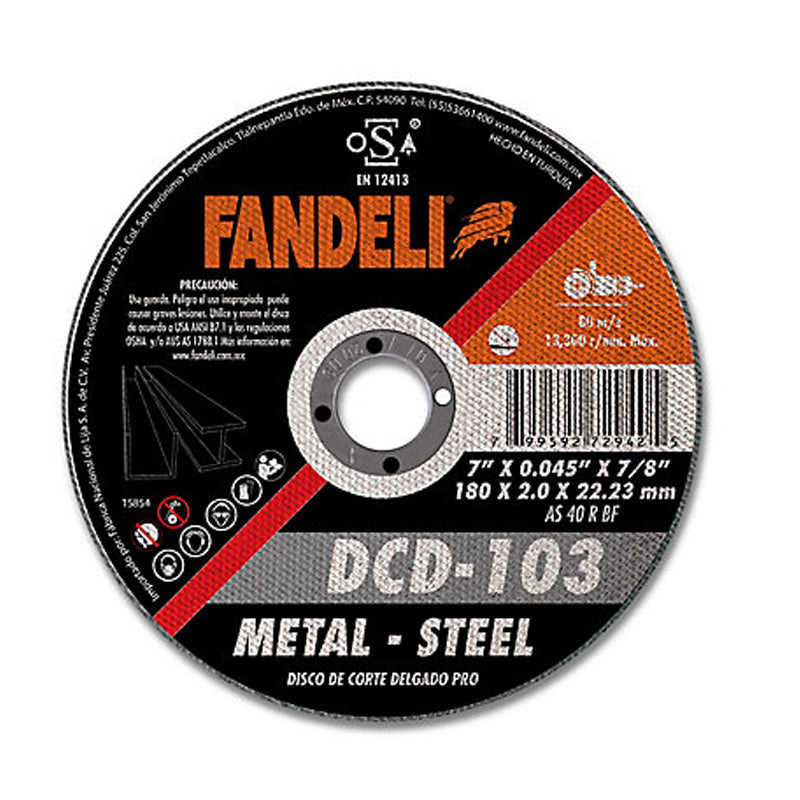 DISCO CORTE METAL 7" X 0.08" X 7/8" DCD 103 FANDELI 72942