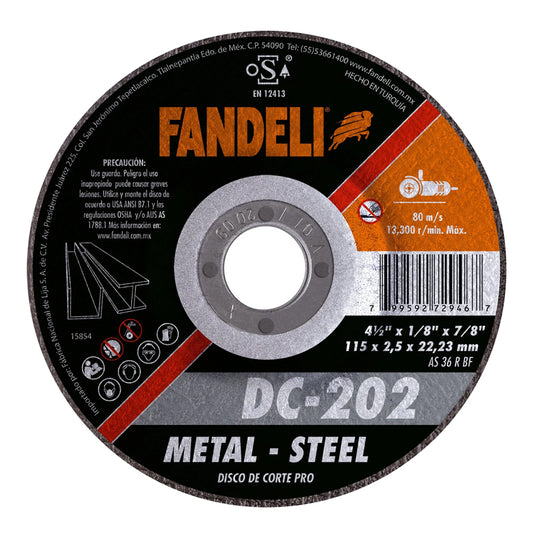 DISCO CORTE METAL 4-1/2" x 7/64" x 7/8" DC-202 FANDELI 72946