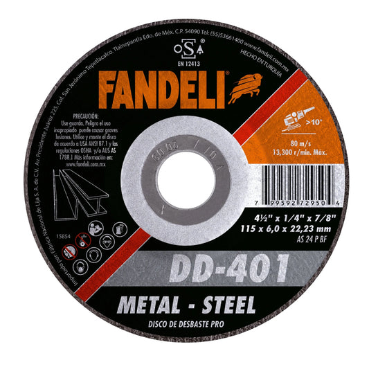DISCO DESBASTE METAL 4-1/2 X 9/32 X 7/8 DD-401 FANDELI 72950