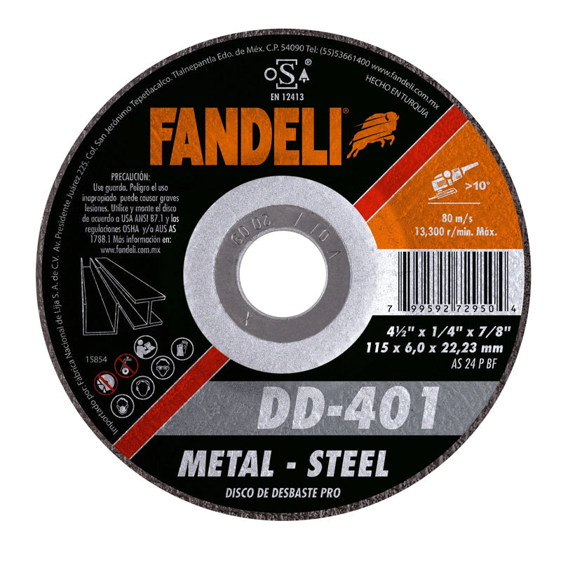 DISCO DESBASTE METAL 4-1/2 X 9/32 X 7/8 DD-401 FANDELI 72950