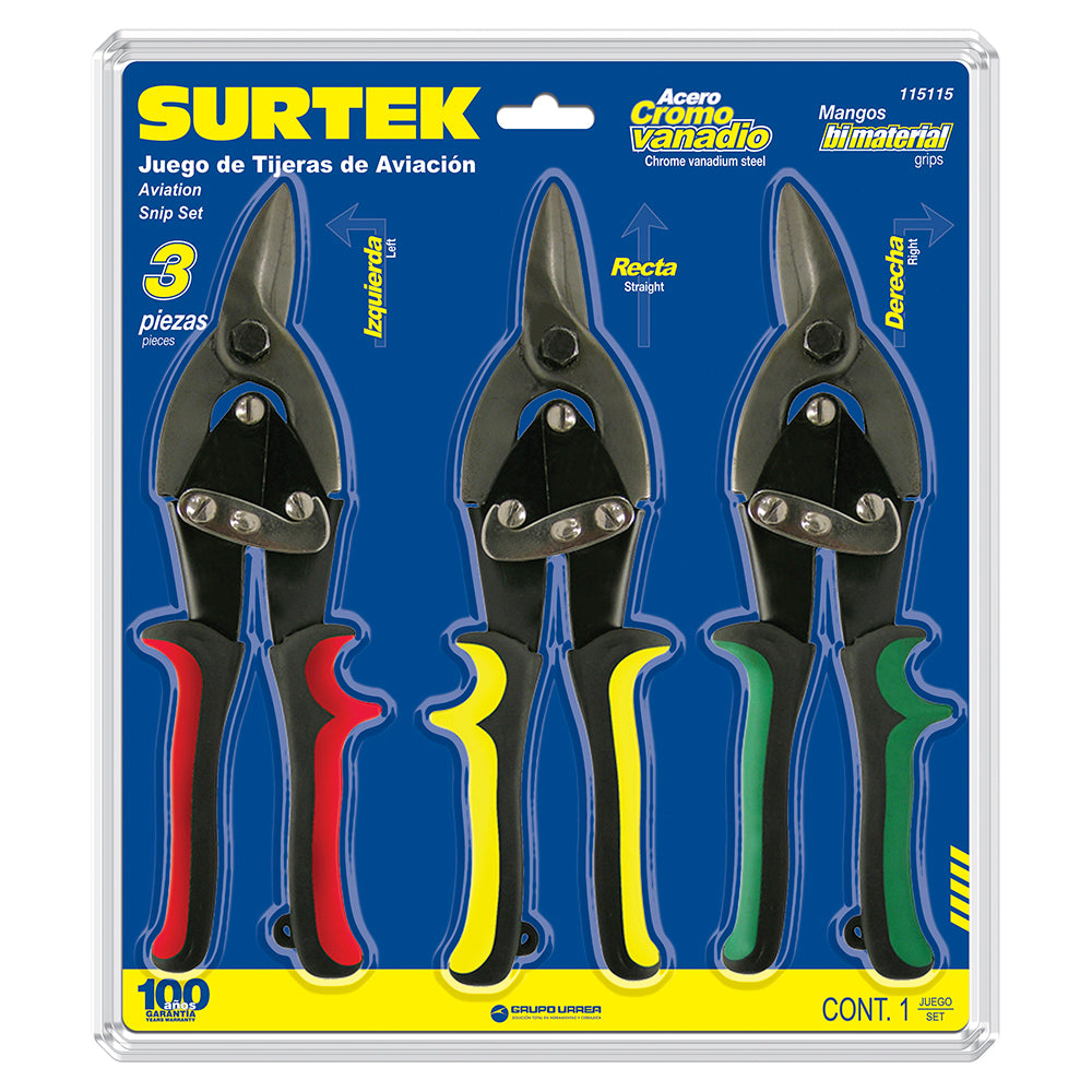 TIJERAS DE AVIACION (JUEGO 3PZ) RECTA, IZQ Y DER. SURTEK 115115