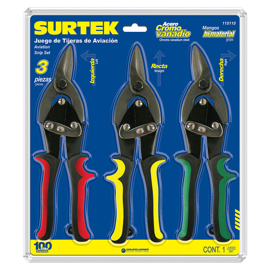 TIJERAS DE AVIACION (JUEGO 3PZ) RECTA, IZQ Y DER. SURTEK 115115
