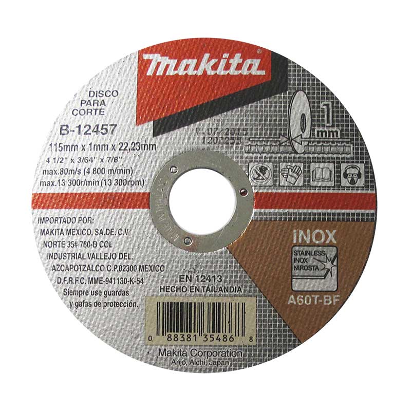 DISCO CORTE INOX 4-1/2 X 3/64 X 7/8" MAKITA B-12457/E-17893
