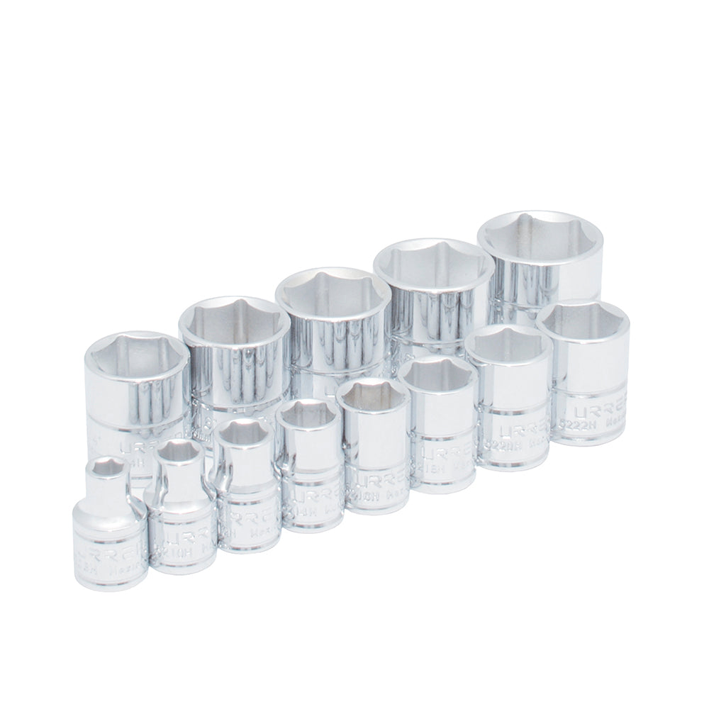 JUEGO DADOS 3/8" 6PUNTAS PULGADAS EN RIEL (13PZAS) URREA 52126