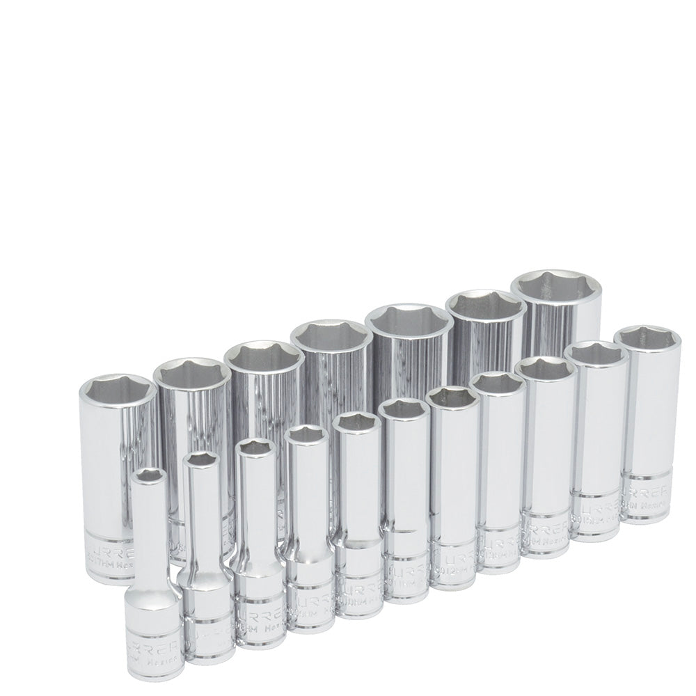 JUEGO DADOS 3/8" 6PUNTAS LARGOS MILIMETRICO (18PZAS) URREA 52203